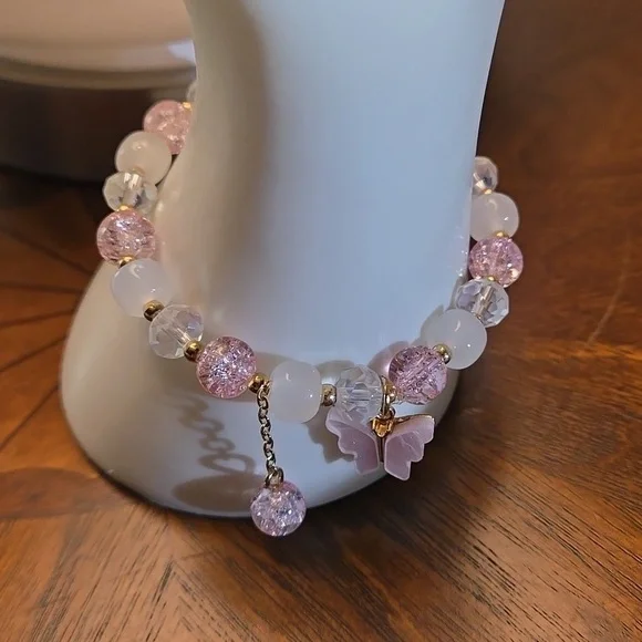 Chic Butterfly Charm Stretch Bracelet With Sparkling Colorful Glass Beads - Picture 5 of 6